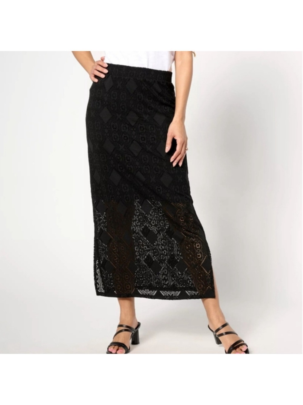 Susan Graver Soleil Knit Lace Skirt Size 1X Black